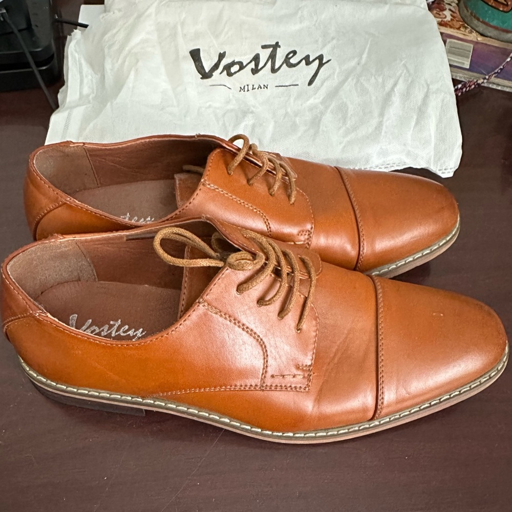 Vostey Milan Men's Dress Leather Shoes Classic Brown Size 10.5‎ Style MY703 EUC